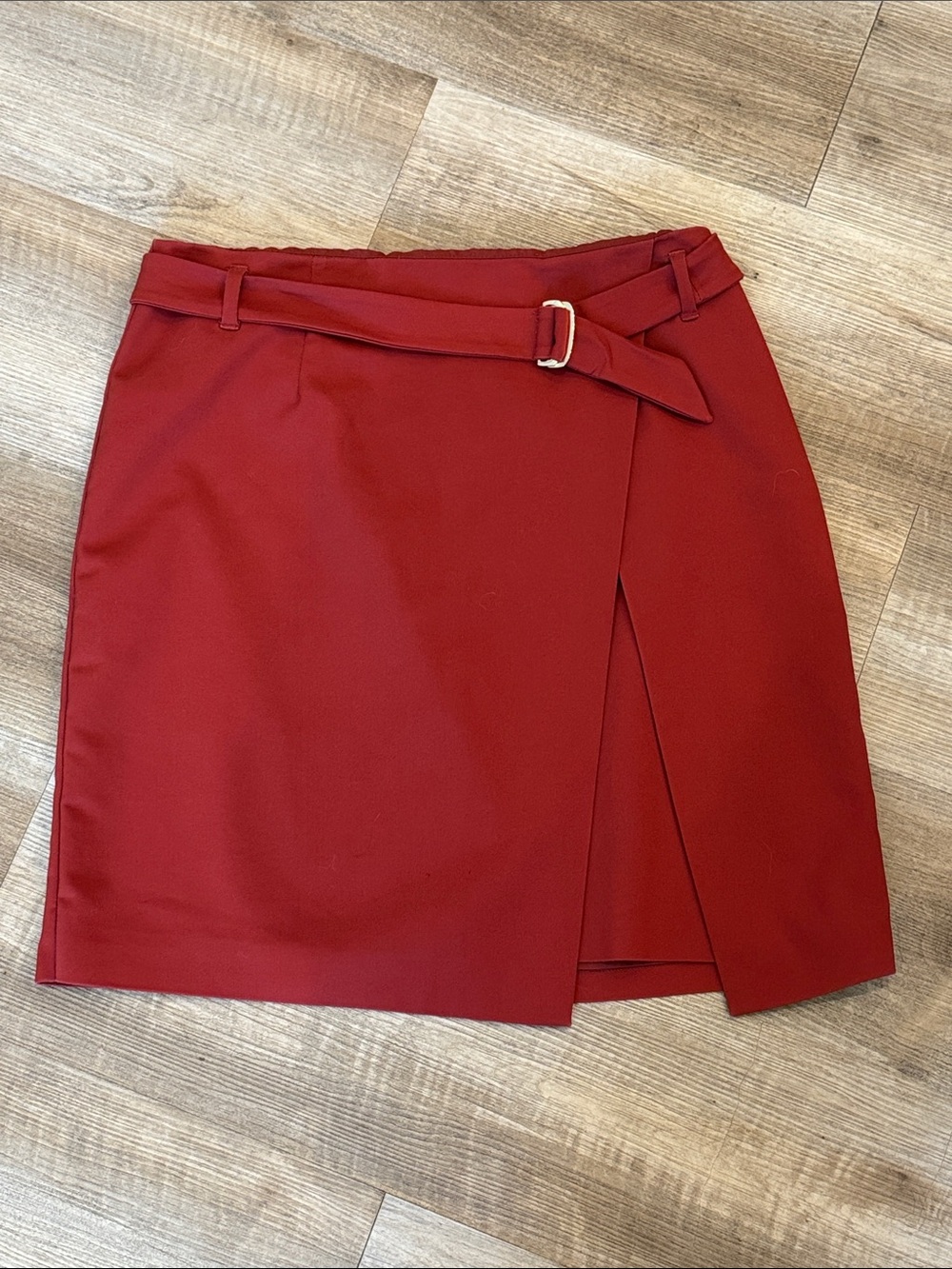 White House Black Market Rust Red Belted Wrap Mini Skirt for Fall Office Wear